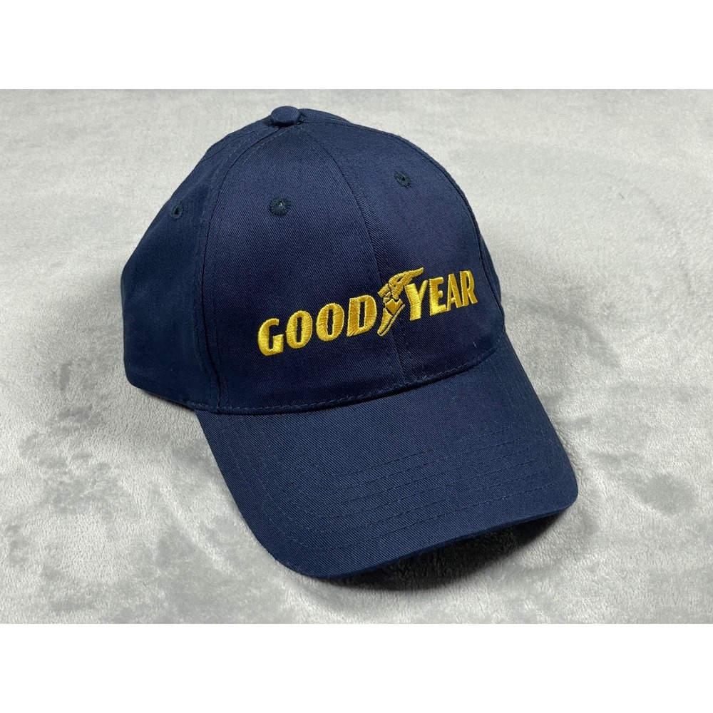 Vintage Goodyear Tire Logo Snapback Hat Navy Blue K-Products Racing Cap USA